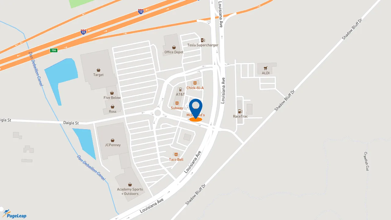 https://pageleap.com map showing location of McDonald&#039;s in Lafayette.