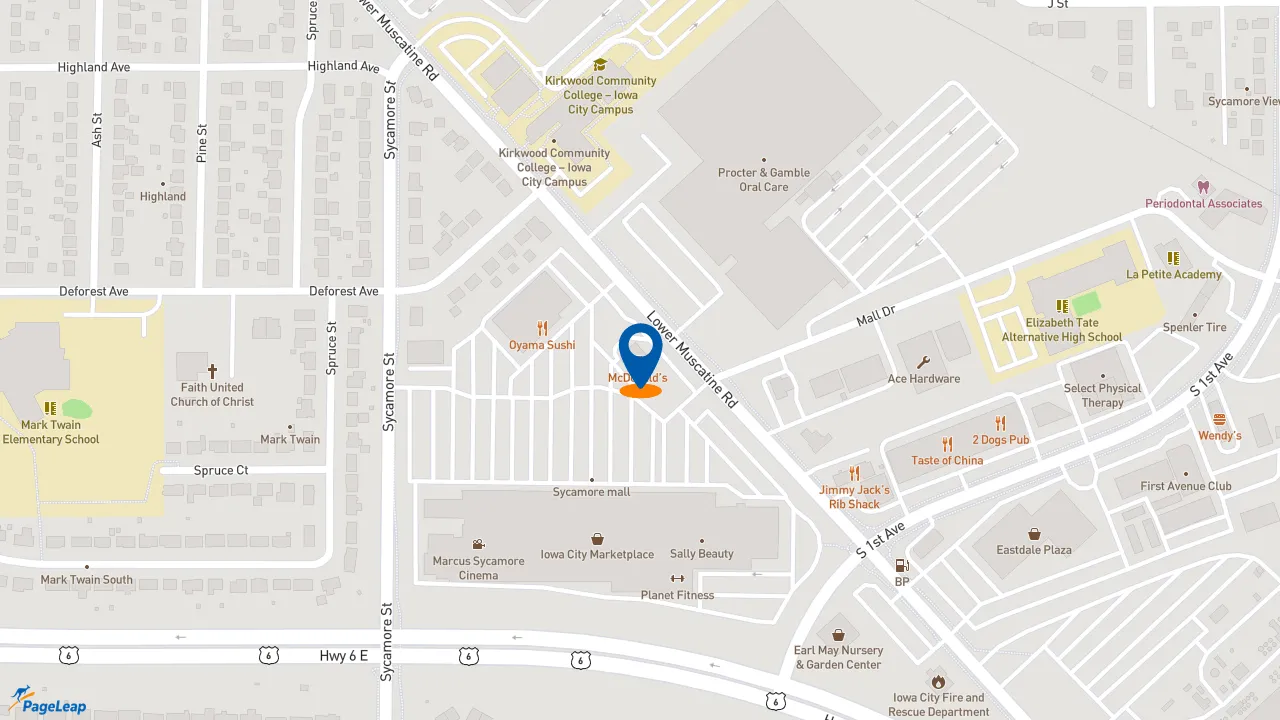 https://pageleap.com map showing location of McDonald&#039;s in Iowa City.