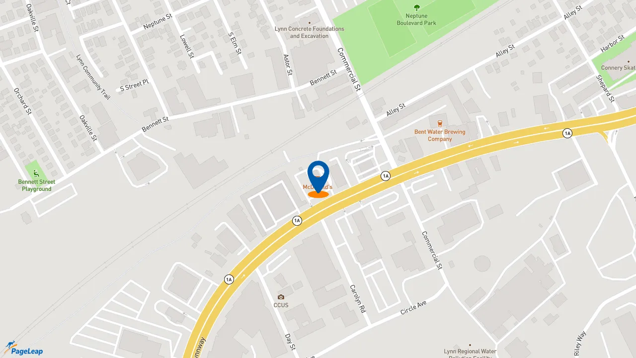 https://pageleap.com map showing location of McDonald&#039;s in Lynn.