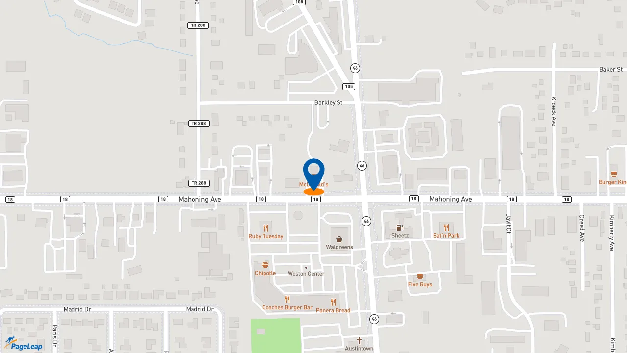 https://pageleap.com map showing location of McDonald&#039;s in Austintown.