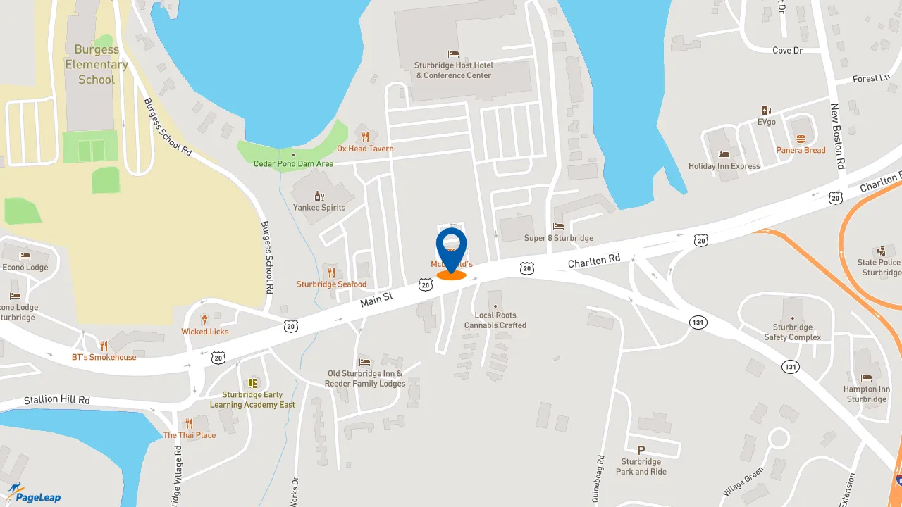 https://pageleap.com map showing location of McDonald&#039;s in Sturbridge.