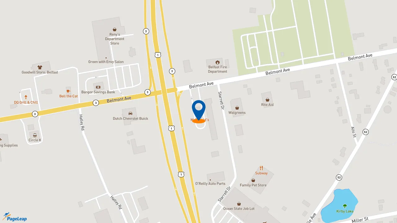 https://pageleap.com map showing location of McDonald&#039;s in Belfast.
