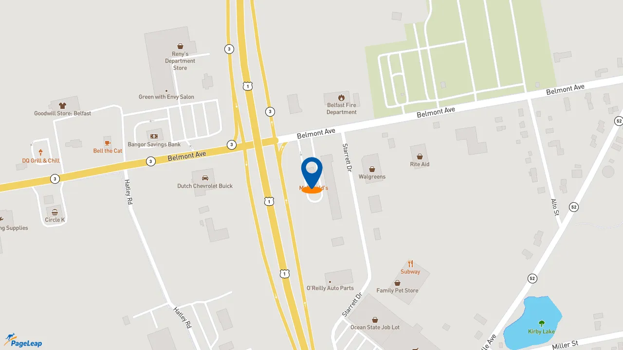 https://pageleap.com map showing location of McDonald&#039;s in Belfast.