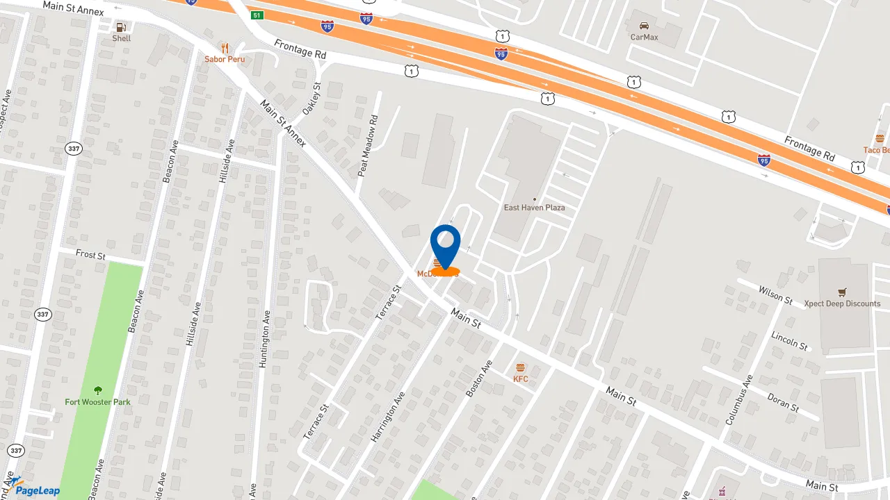 https://pageleap.com map showing location of McDonald&#039;s in East Haven.