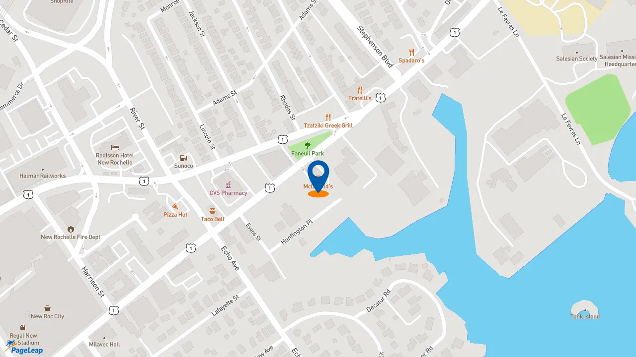 https://pageleap.com map showing location of McDonald&#039;s in City Of New Rochelle.