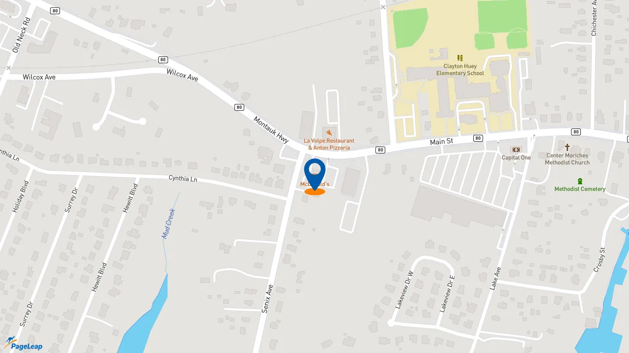 https://pageleap.com map showing location of McDonald&#039;s in Center Moriches.
