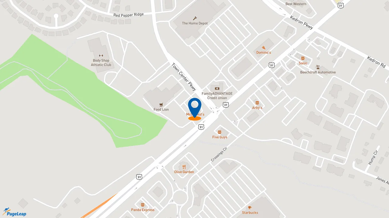 https://pageleap.com map showing location of McDonald&#039;s in Spring Hill.