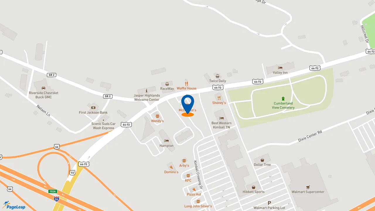 https://pageleap.com map showing location of McDonald&#039;s in Kimball.