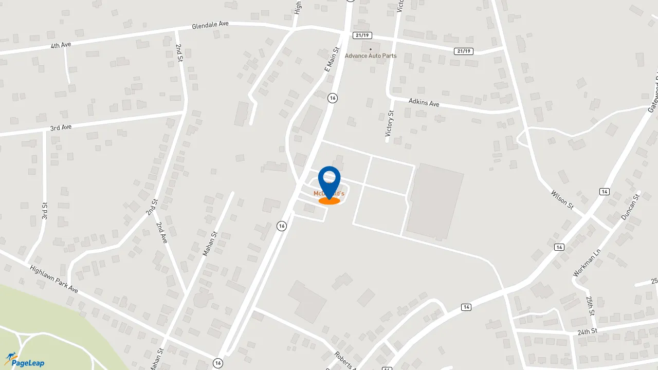 https://pageleap.com map showing location of McDonald&#039;s in Oak Hill.