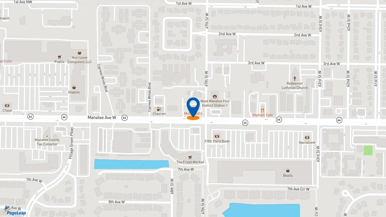 https://pageleap.com map showing location of McDonald&#039;s in Bradenton.