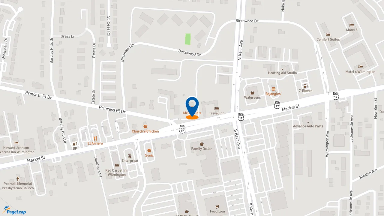 https://pageleap.com map showing location of McDonald&#039;s in Wilmington.