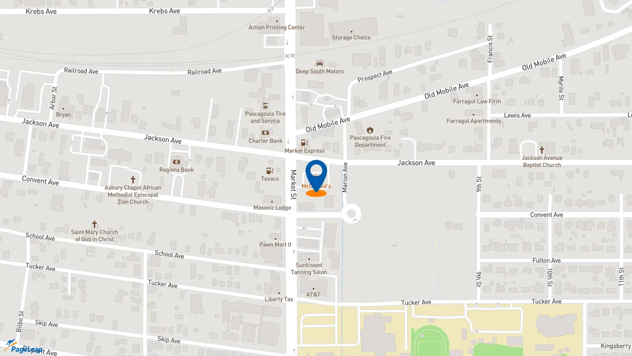 https://pageleap.com map showing location of McDonald&#039;s in Pascagoula.