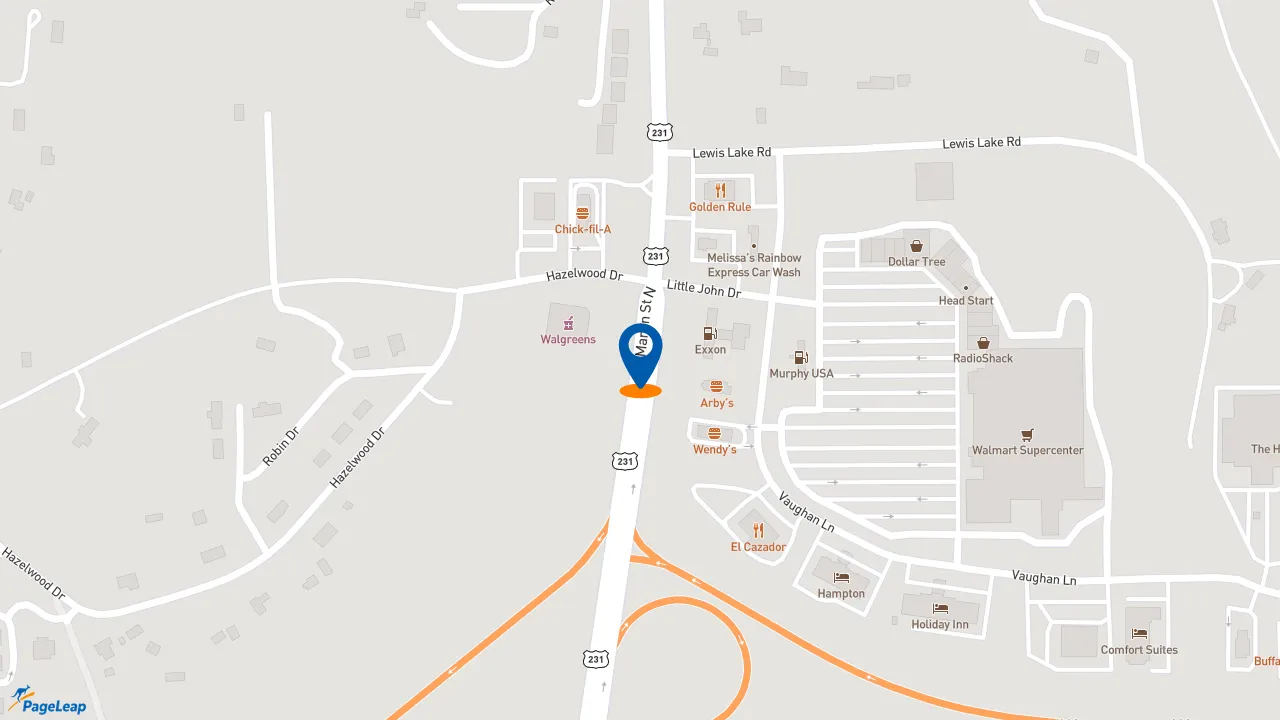 https://pageleap.com map showing location of McDonald&#039;s in Pell City.