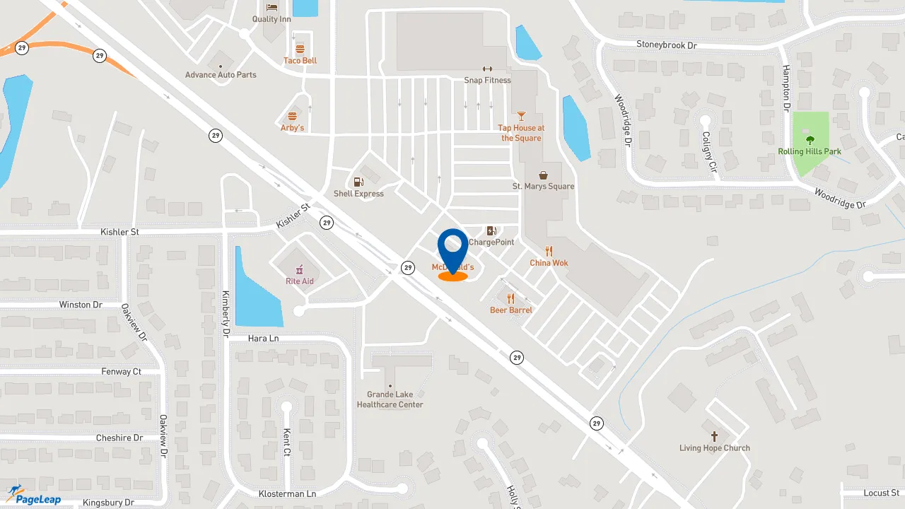 https://pageleap.com map showing location of McDonald&#039;s in Saint Marys.