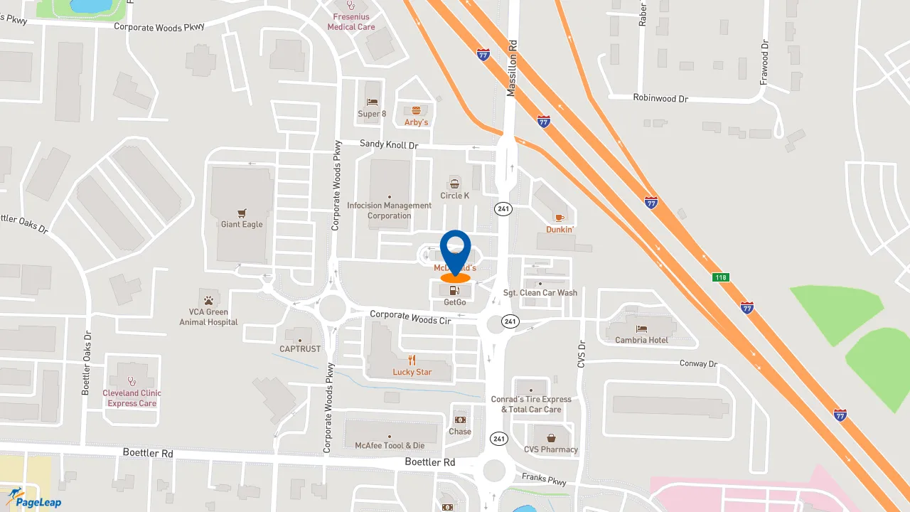 https://pageleap.com map showing location of McDonald&#039;s in Uniontown.