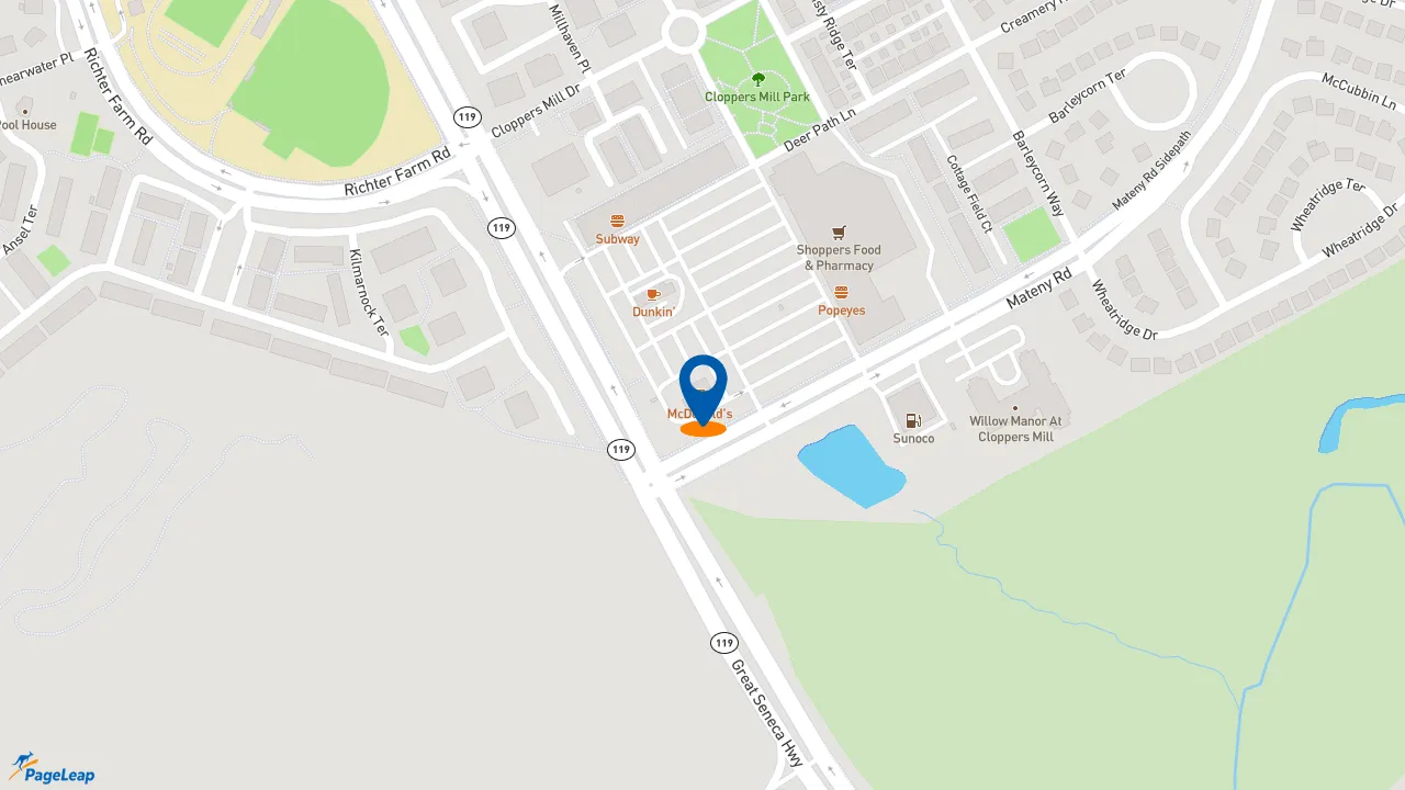 https://pageleap.com map showing location of McDonald&#039;s in Germantown.