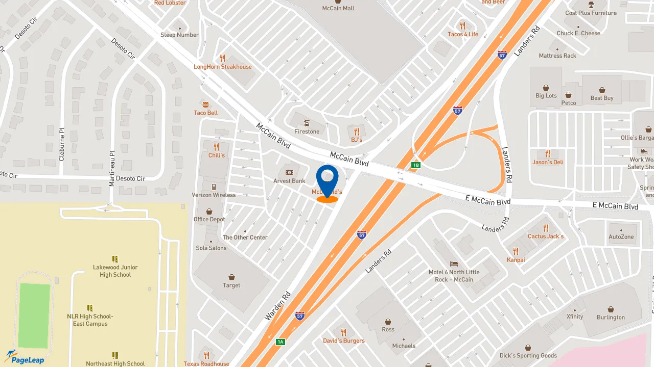 https://pageleap.com map showing location of McDonald&#039;s in North Little Rock.
