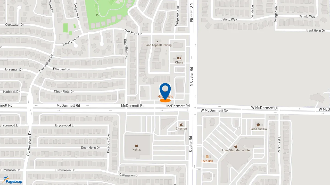 https://pageleap.com map showing location of McDonald&#039;s in Plano.