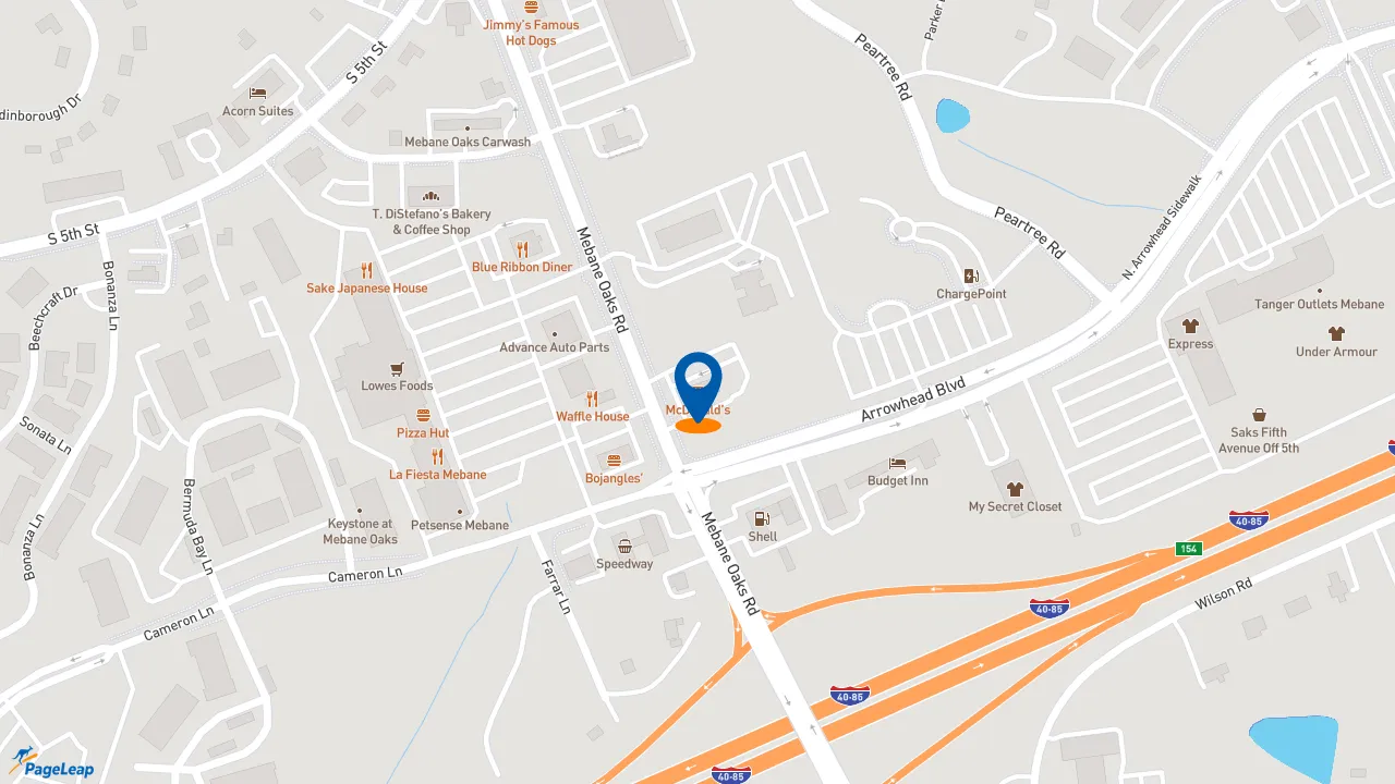https://pageleap.com map showing location of McDonald&#039;s in Mebane.