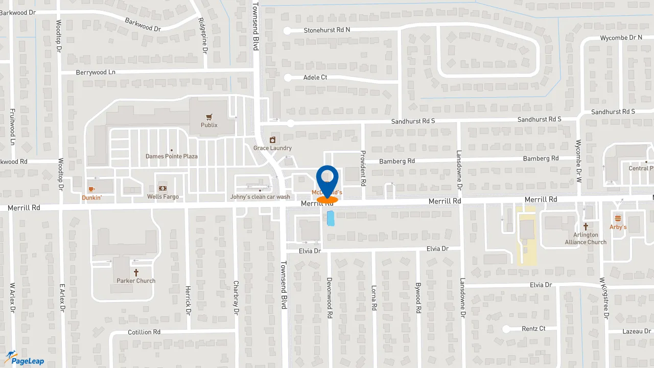 https://pageleap.com map showing location of McDonald&#039;s in Jacksonville.