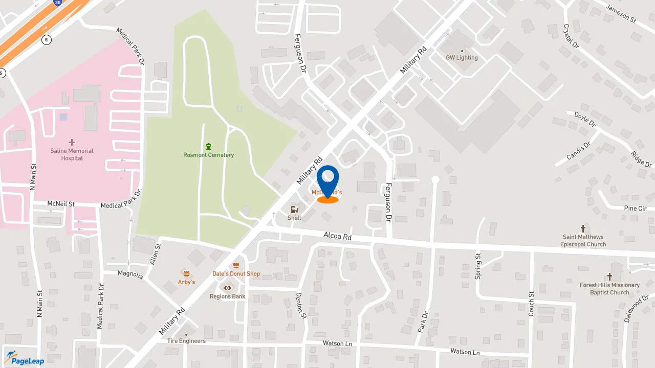 https://pageleap.com map showing location of McDonald&#039;s in Benton.