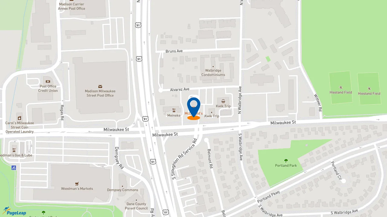 https://pageleap.com map showing location of McDonald&#039;s in Madison.