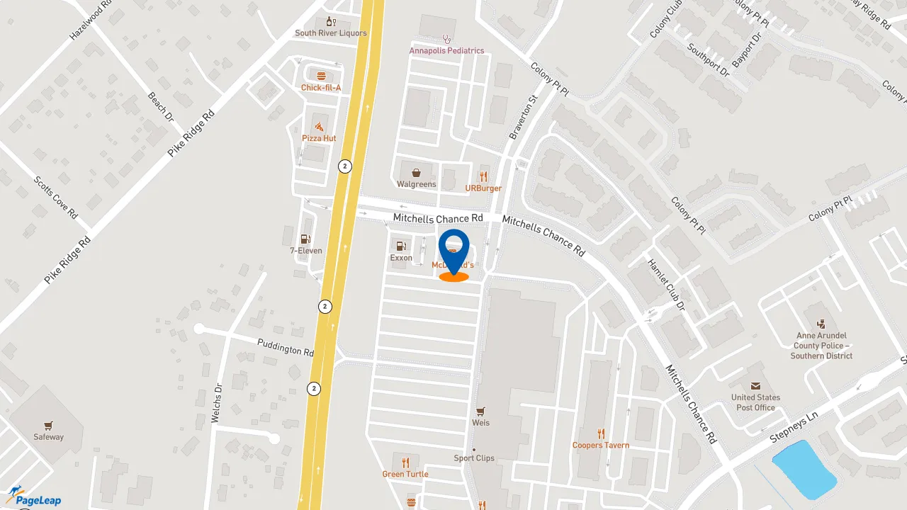 https://pageleap.com map showing location of McDonald&#039;s in Edgewater.