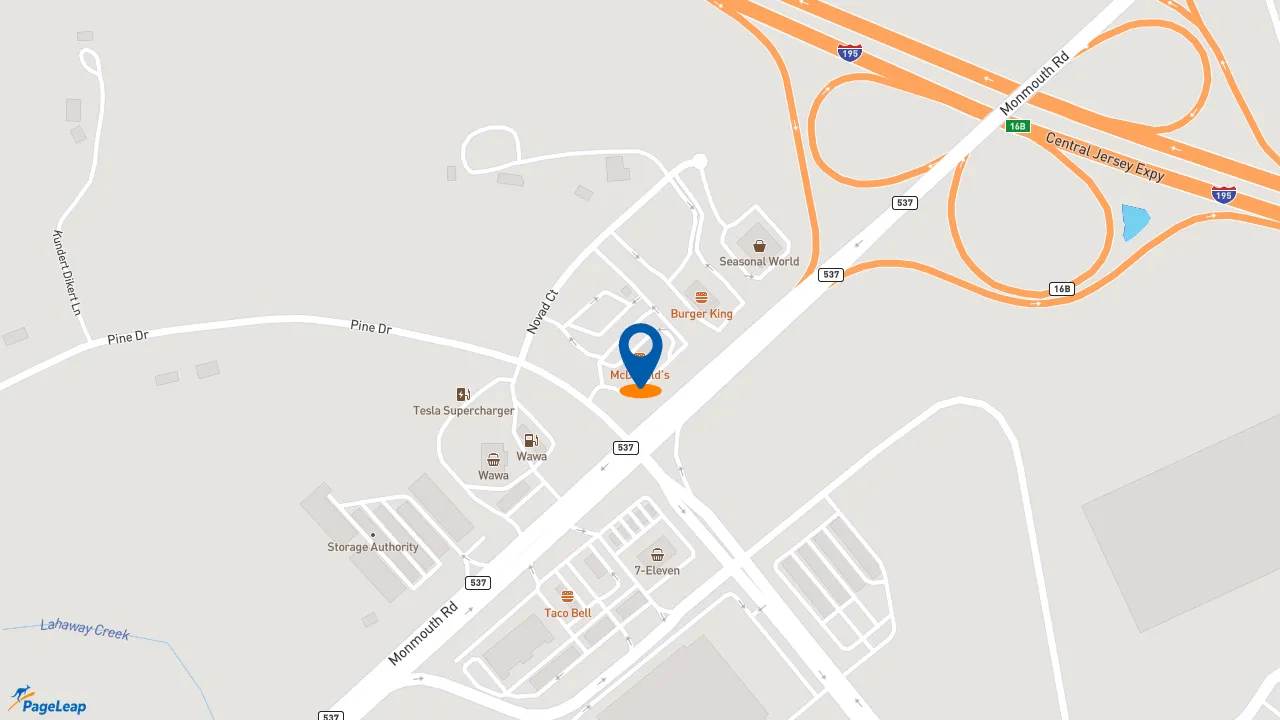 https://pageleap.com map showing location of McDonald&#039;s in Cream Ridge.