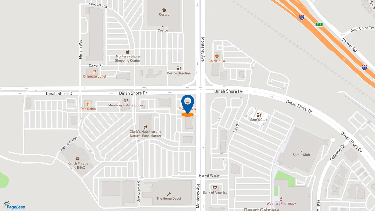 https://pageleap.com map showing location of McDonald&#039;s in Rancho Mirage.