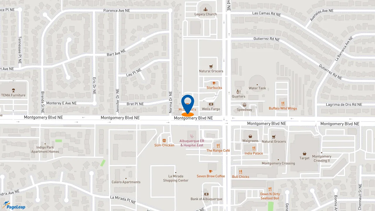 https://pageleap.com map showing location of McDonald&#039;s in Albuquerque.