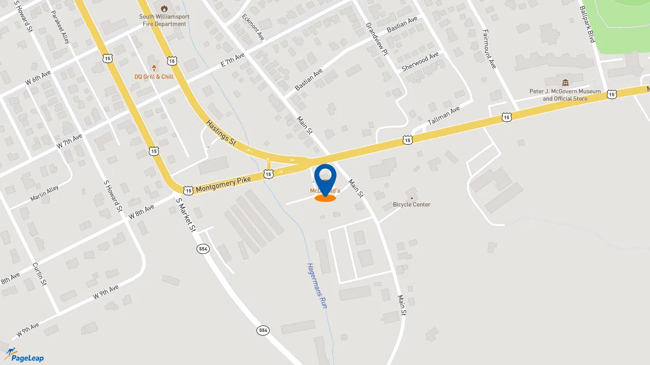 https://pageleap.com map showing location of McDonald&#039;s in Williamsport.