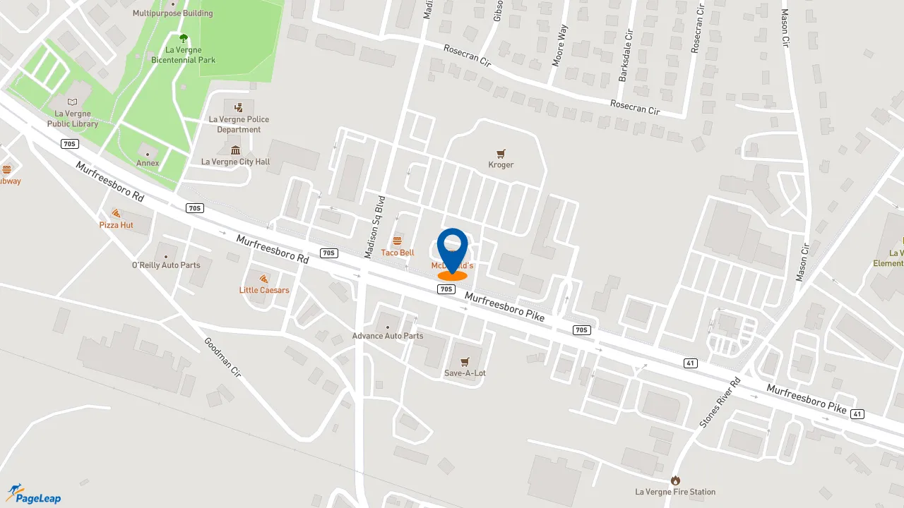 https://pageleap.com map showing location of McDonald&#039;s in La Vergne.