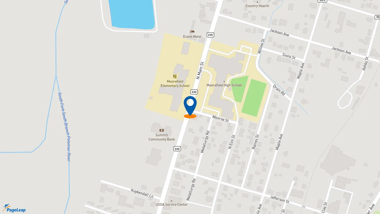 https://pageleap.com map showing location of McDonald&#039;s in Moorefield.