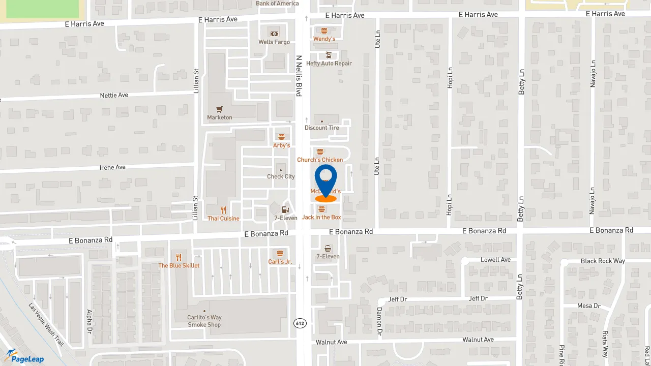 https://pageleap.com map showing location of McDonald&#039;s in Las Vegas.