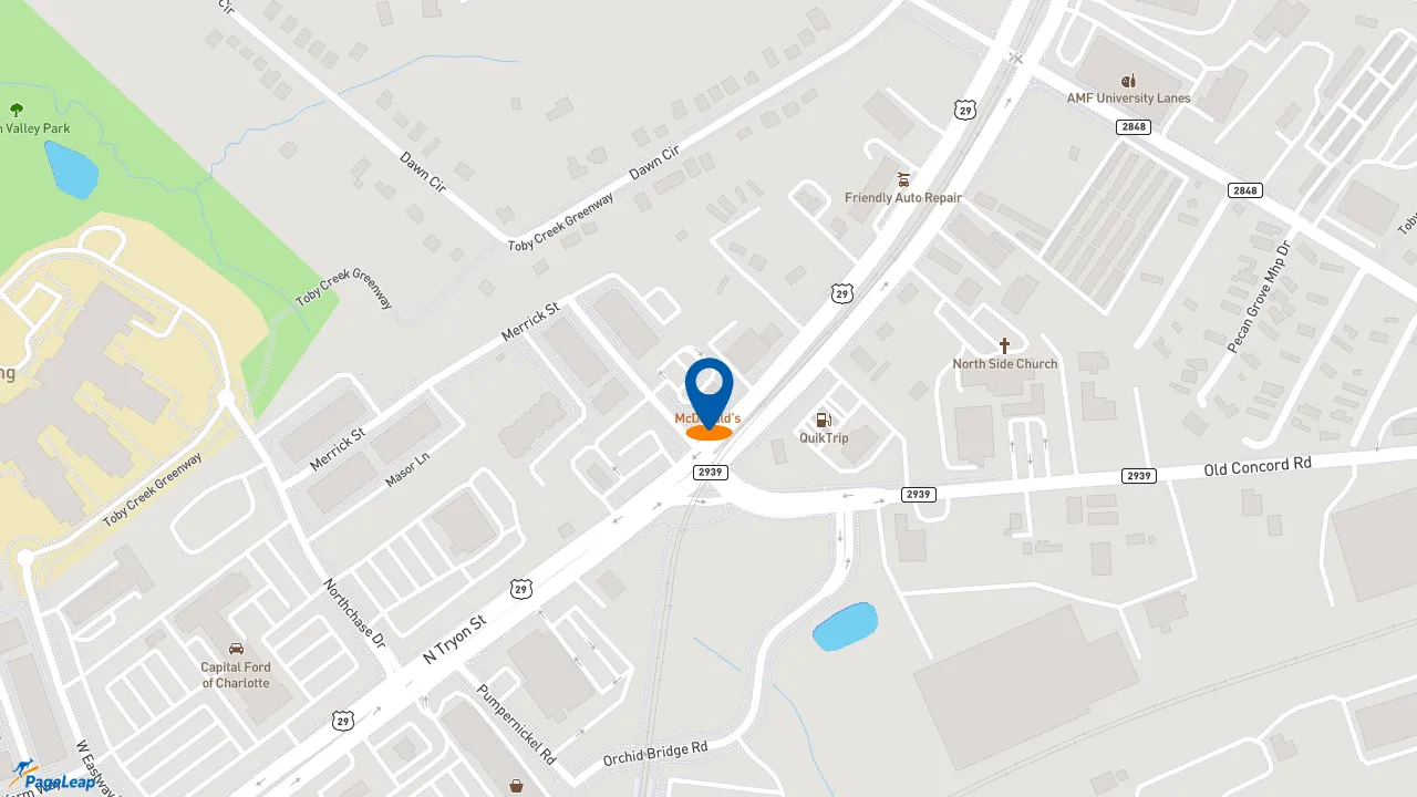 https://pageleap.com map showing location of McDonald&#039;s in Charlotte.