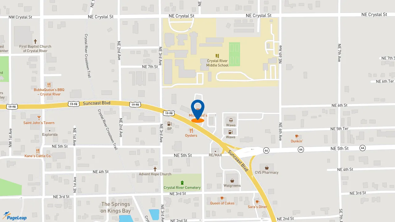 https://pageleap.com map showing location of McDonald&#039;s in Crystal River.