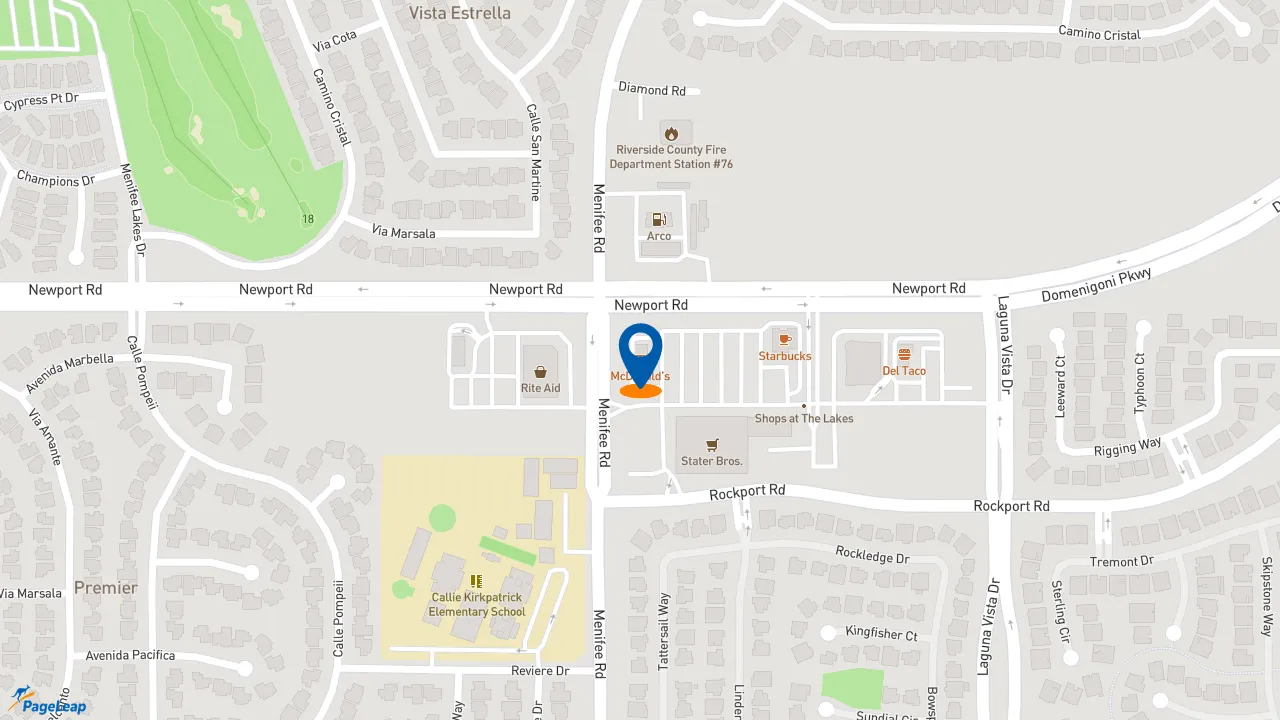 https://pageleap.com map showing location of McDonald&#039;s in Menifee.