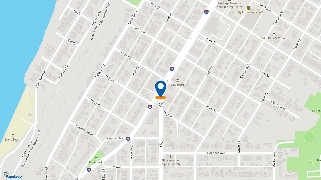 https://pageleap.com map showing location of McDonald&#039;s in Saint Joseph.