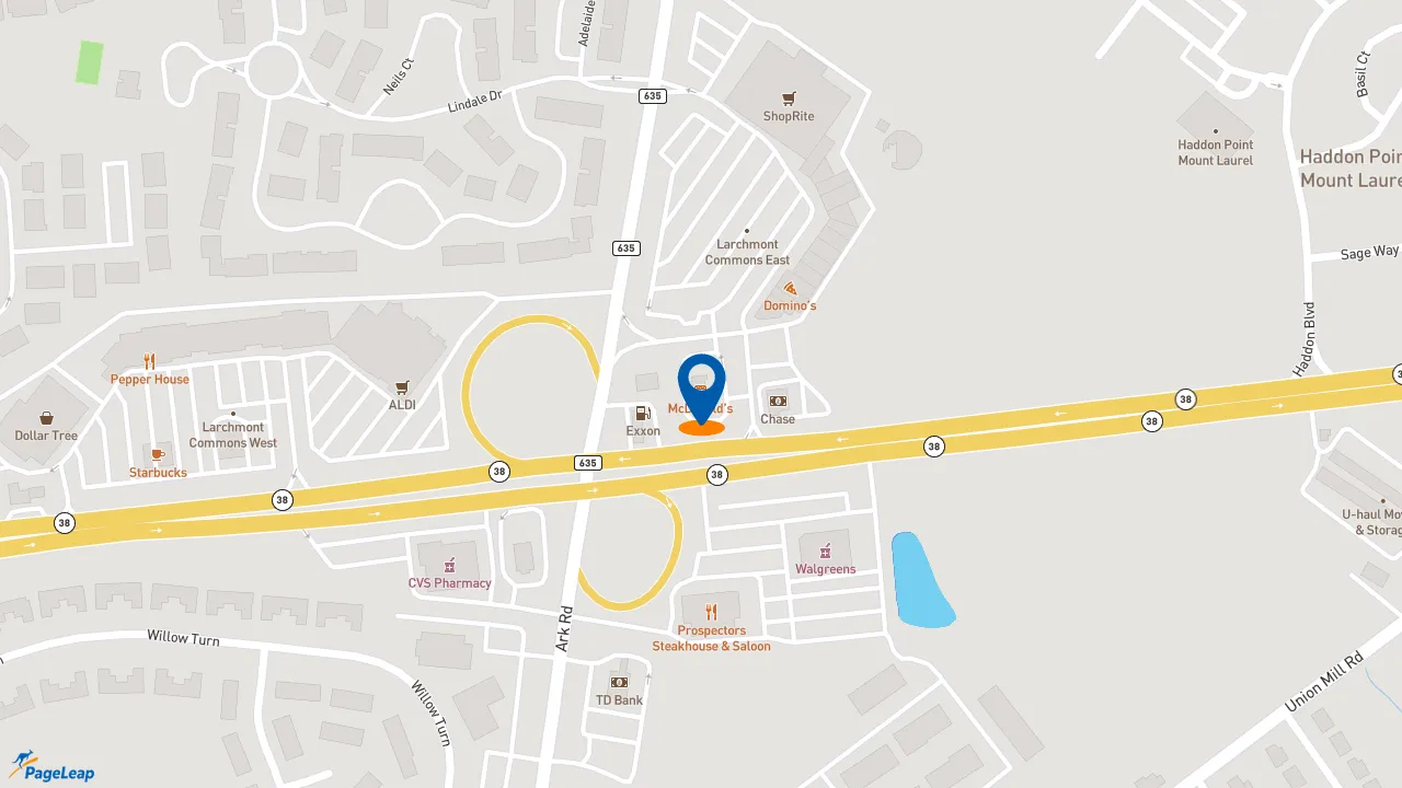 https://pageleap.com map showing location of McDonald&#039;s in Mount Laurel Township.