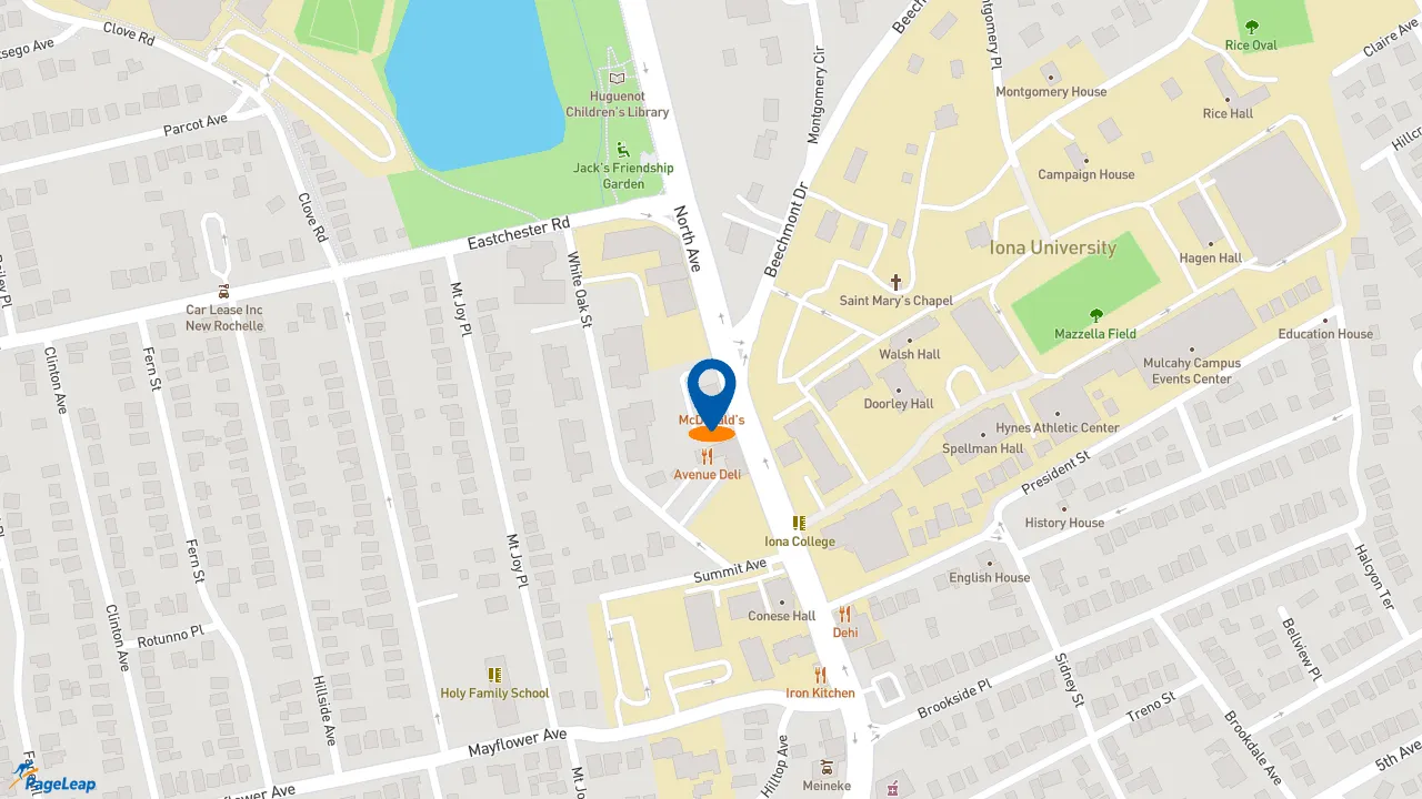 https://pageleap.com map showing location of McDonald&#039;s in City Of New Rochelle.