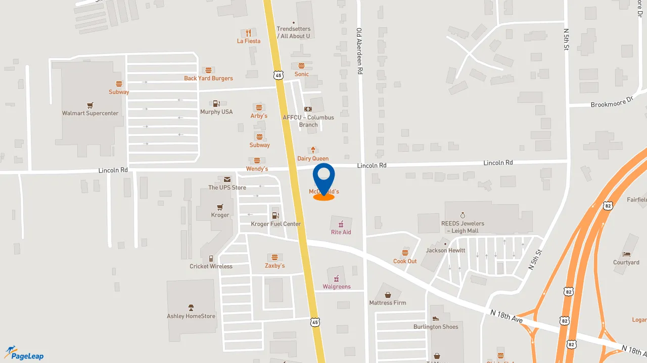 https://pageleap.com map showing location of McDonald&#039;s in Columbus.