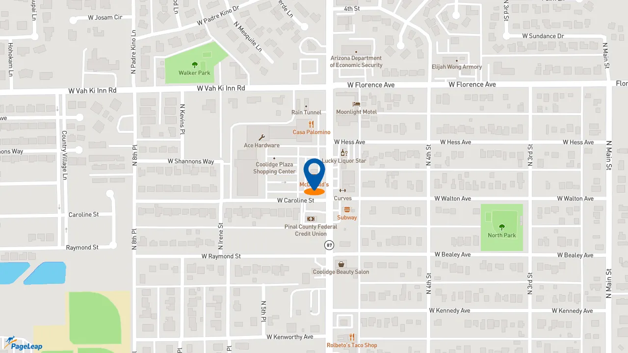 https://pageleap.com map showing location of McDonald&#039;s in Coolidge.