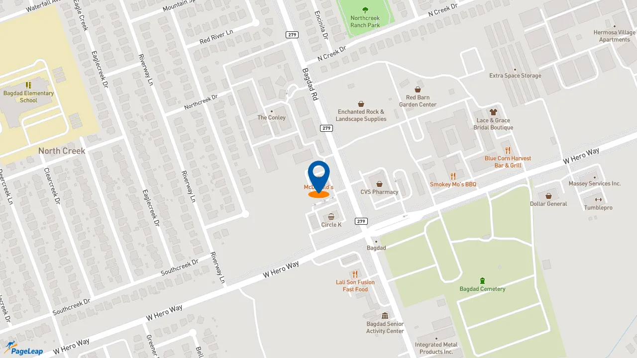 https://pageleap.com map showing location of McDonald&#039;s in Leander.