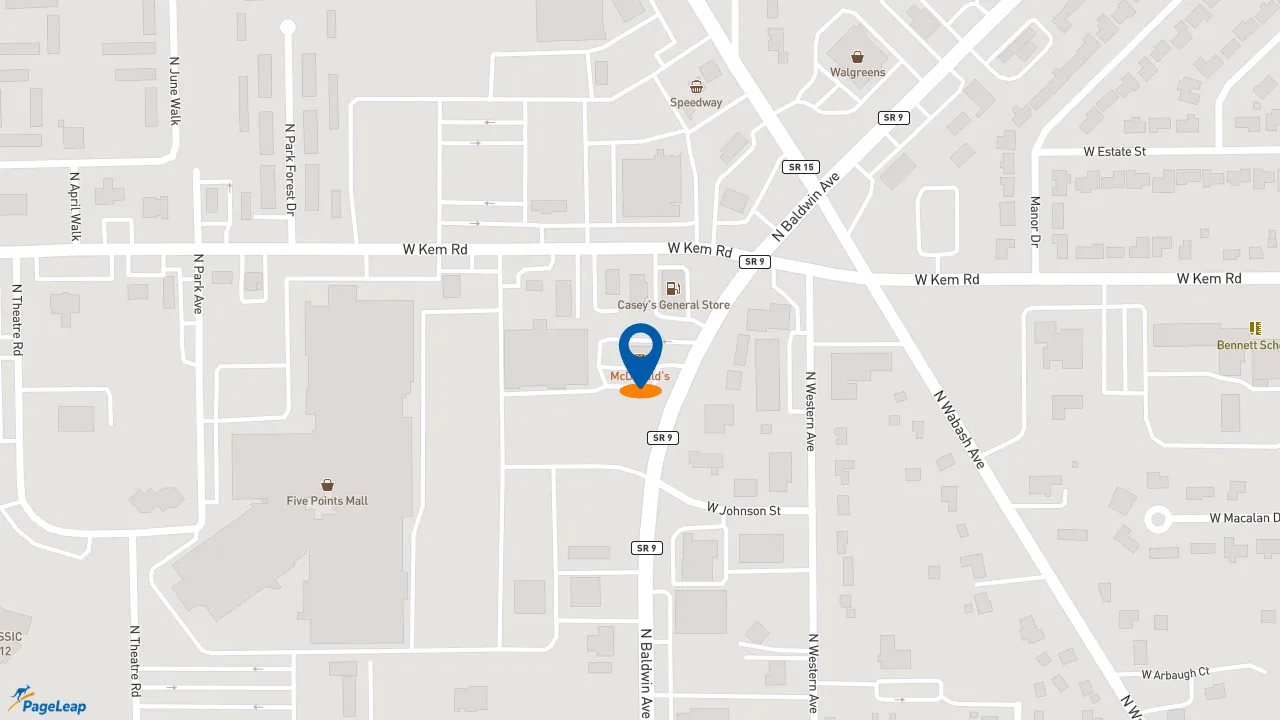 https://pageleap.com map showing location of McDonald&#039;s in Marion.