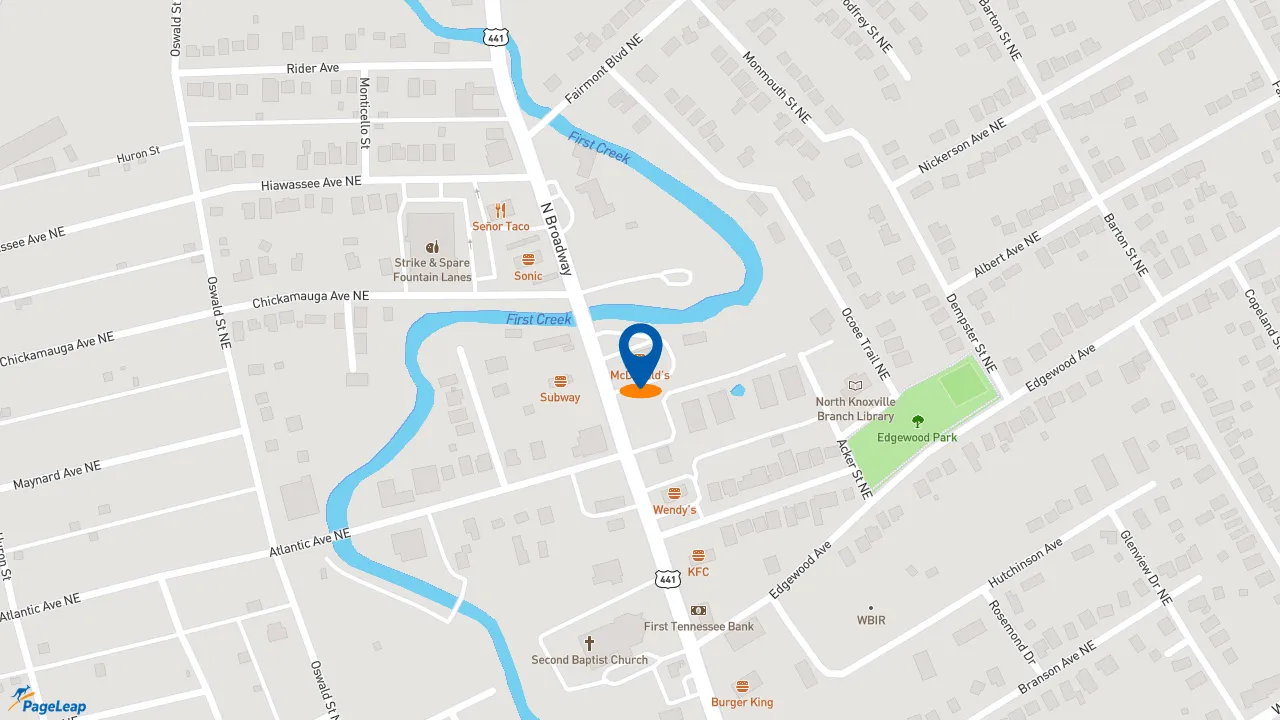 https://pageleap.com map showing location of McDonald&#039;s in Knoxville.