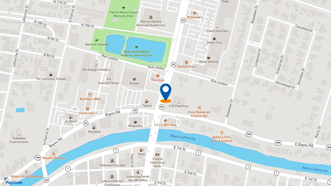 https://pageleap.com map showing location of McDonald&#039;s in Thibodaux.