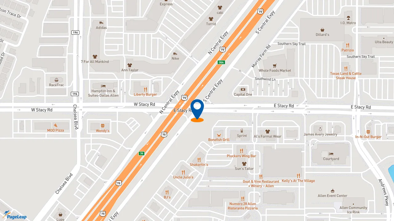 https://pageleap.com map showing location of McDonald&#039;s in Allen.