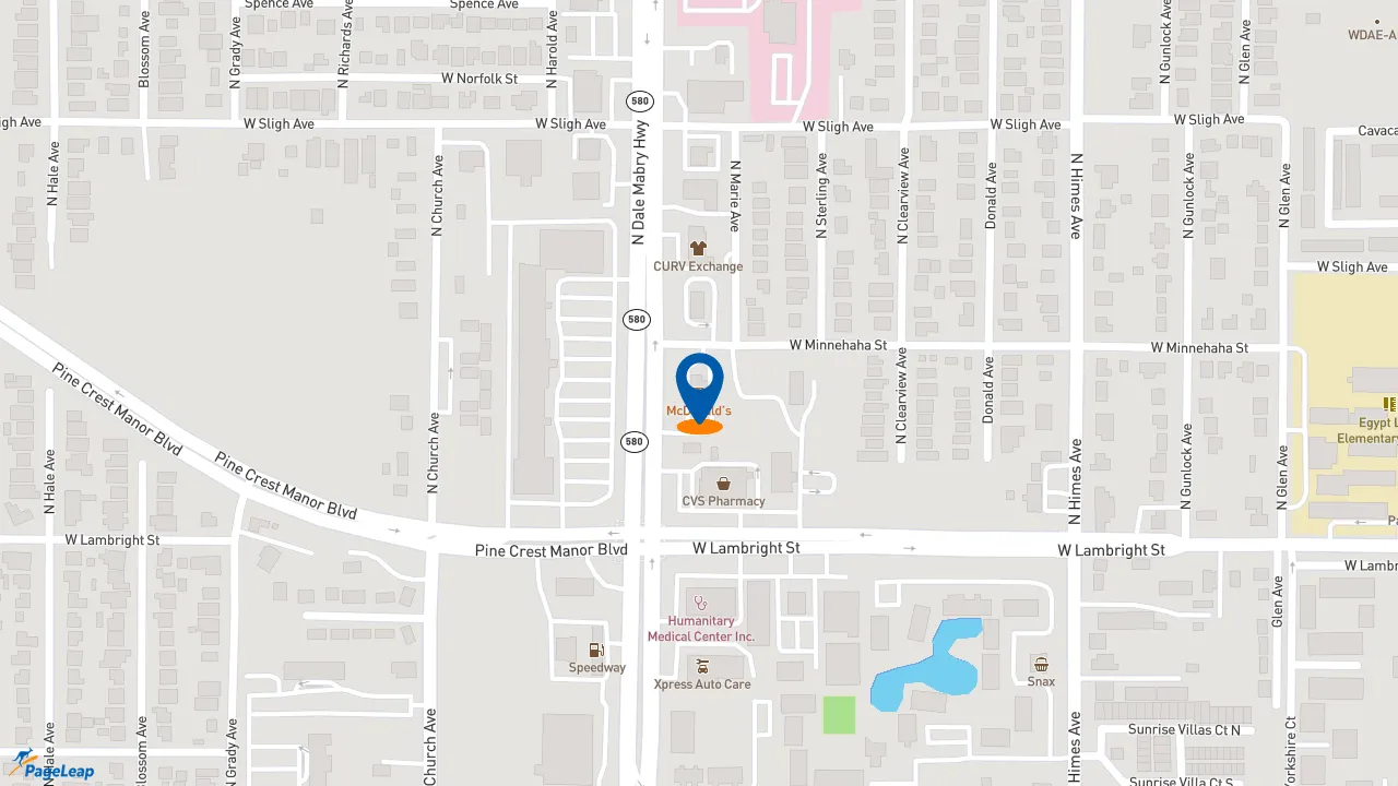 https://pageleap.com map showing location of McDonald&#039;s in Tampa.