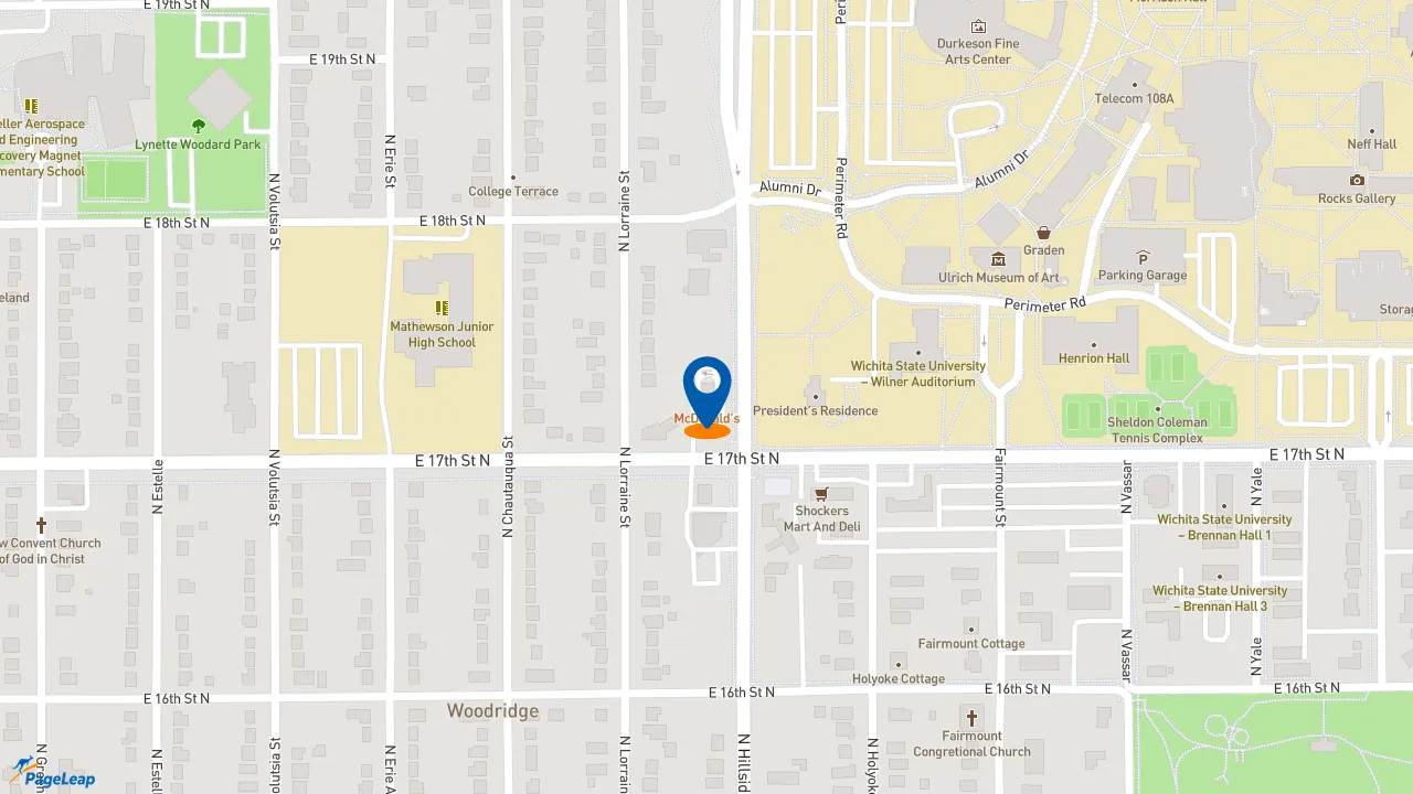 https://pageleap.com map showing location of McDonald&#039;s in Wichita.