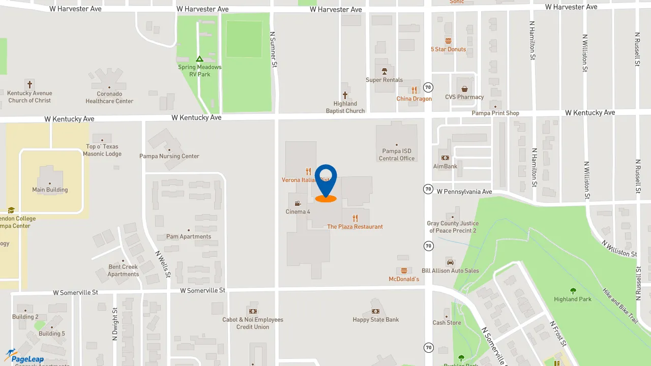 https://pageleap.com map showing location of McDonald&#039;s in Pampa.